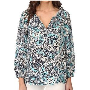 Lilly Pulitzer Sarabeth top in Shorely Blue silk XS